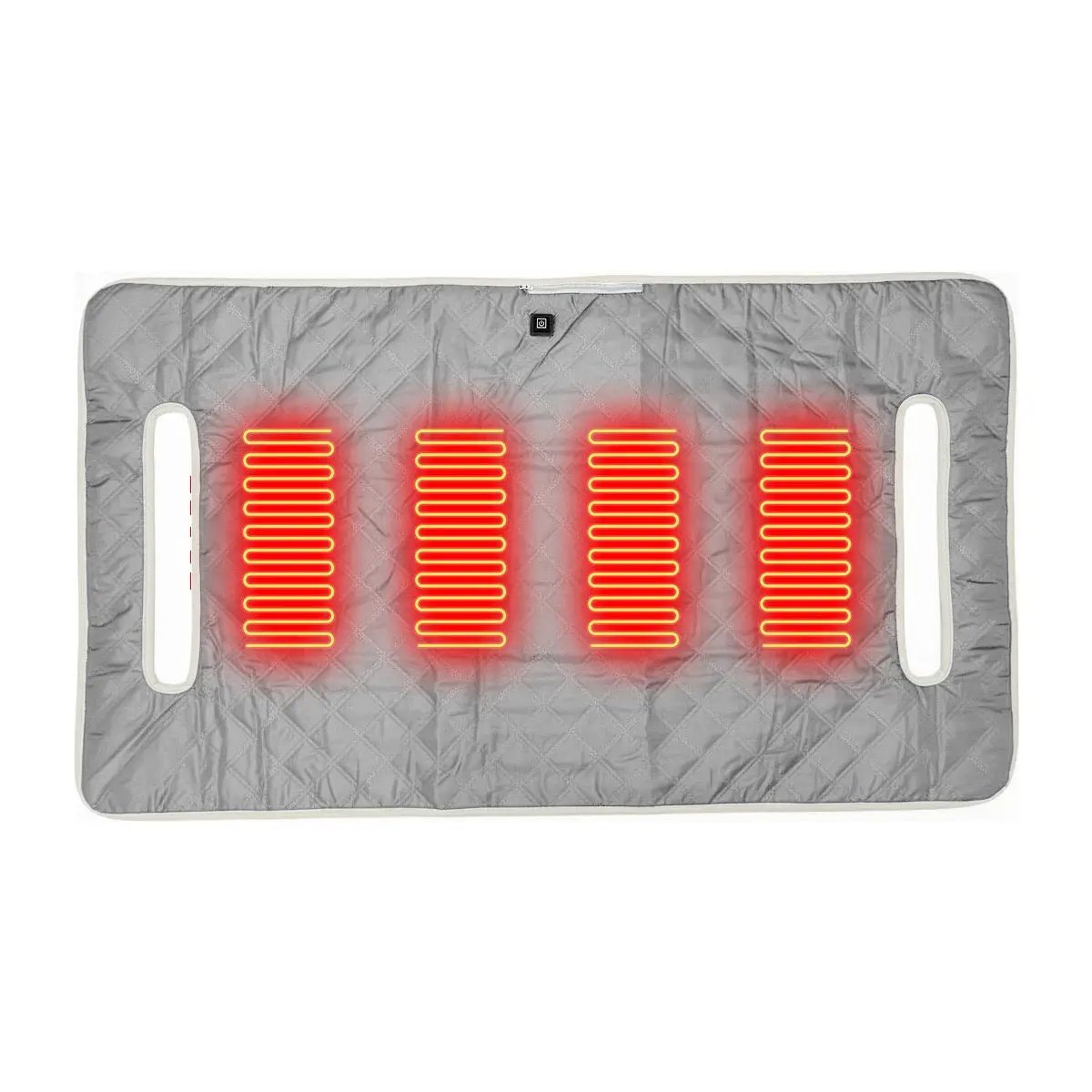 LITEGUEST USB heated golf cart seat cushion, gray quilted with four red heating coils and dual handles by SmartTherm.