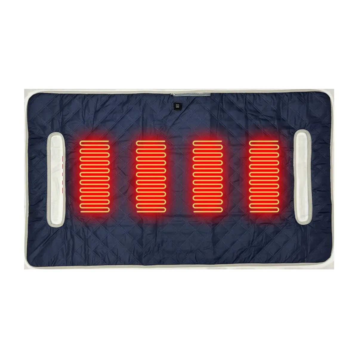 LITEGUEST USB Heated Golf Cart Seat Cushion, navy quilted fabric with four red heating coils.