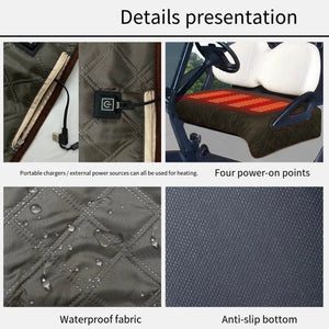 LITEGUEST USB Heated Golf Cart Seat Cushion with waterproof quilted fabric and anti-slip bottom