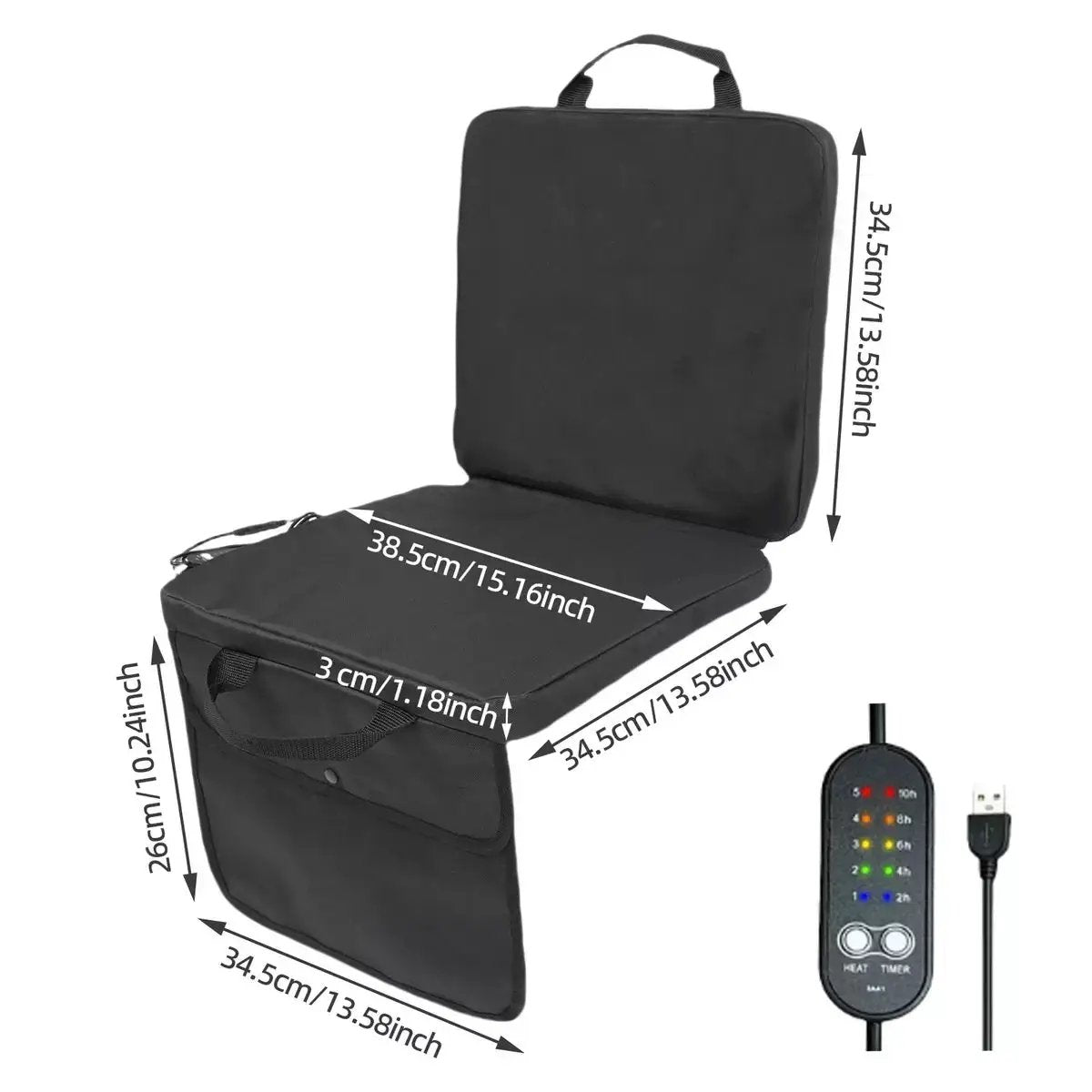 LITEGUEST USB heated stadium seat cushion with backrest, black, by SmartTherm, includes remote control