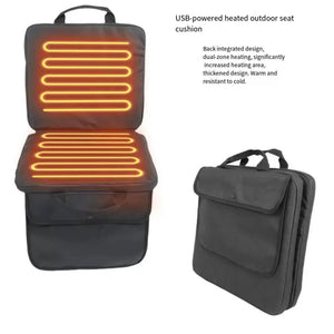 LITEGUEST USB heated stadium seat cushion in dark gray with back heating coils and included carrying case