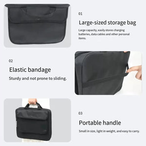 Cushion: LITEGUEST USB Heated Stadium Seat Cushion by SmartTherm OutdoorLiteGear Inc., black with storage bag.