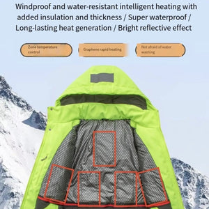 LITEGUEST USB Heated Reflective Waterproof Work Jacket, lime exterior with gray dotted interior