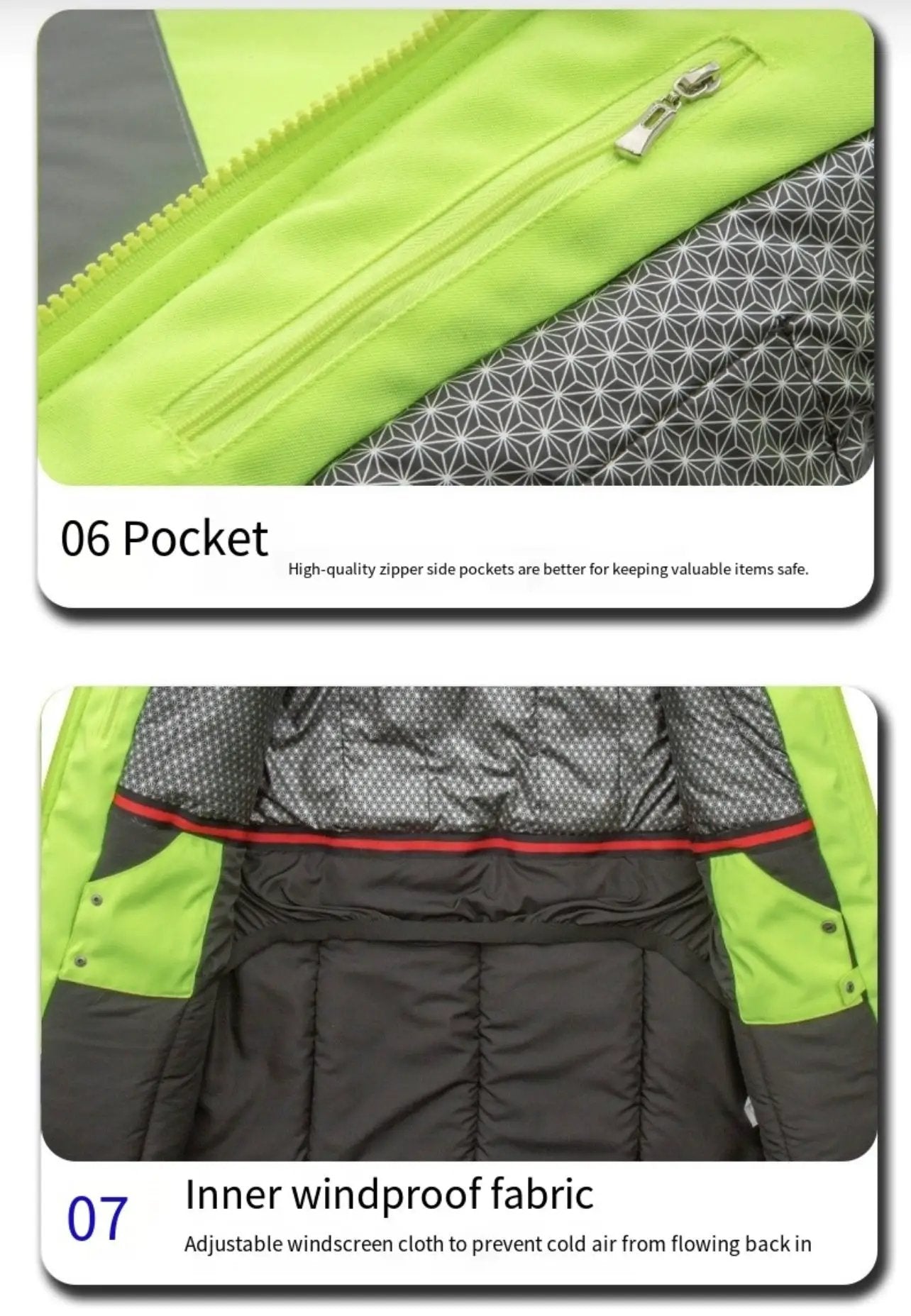 LITEGUEST USB heated reflective waterproof work jacket in neon lime with zip pockets and quilted lining