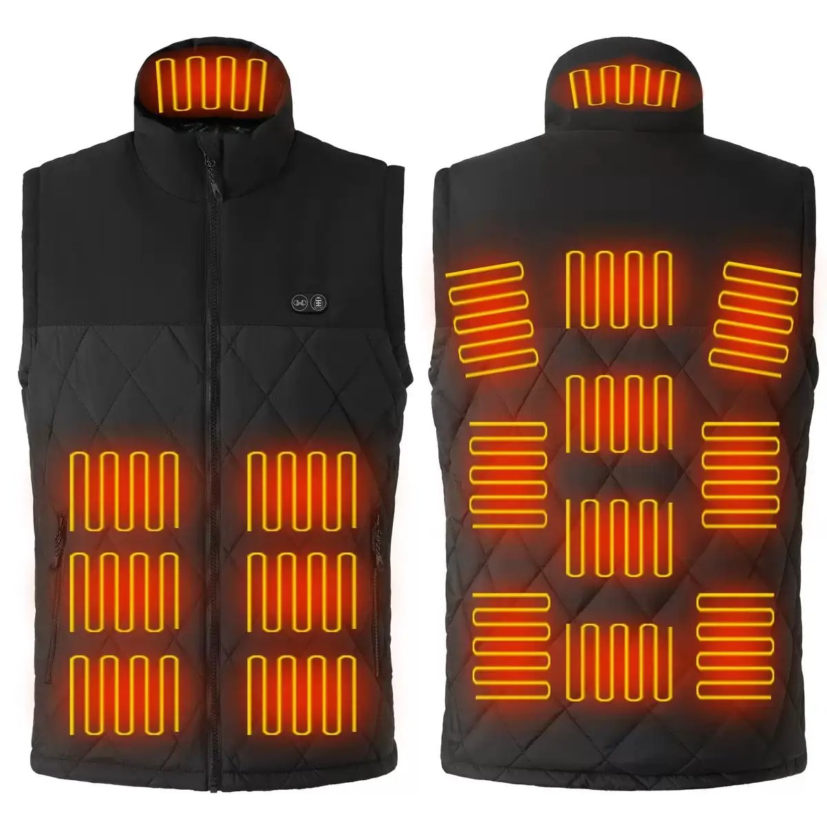 LITEGUEST Dual-Control Heated Vest in black quilted fabric with 17 heated zones and USB power