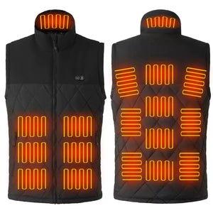 LITEGUEST Dual-Control Heated Vest in black quilted fabric with 17 heated zones and USB power
