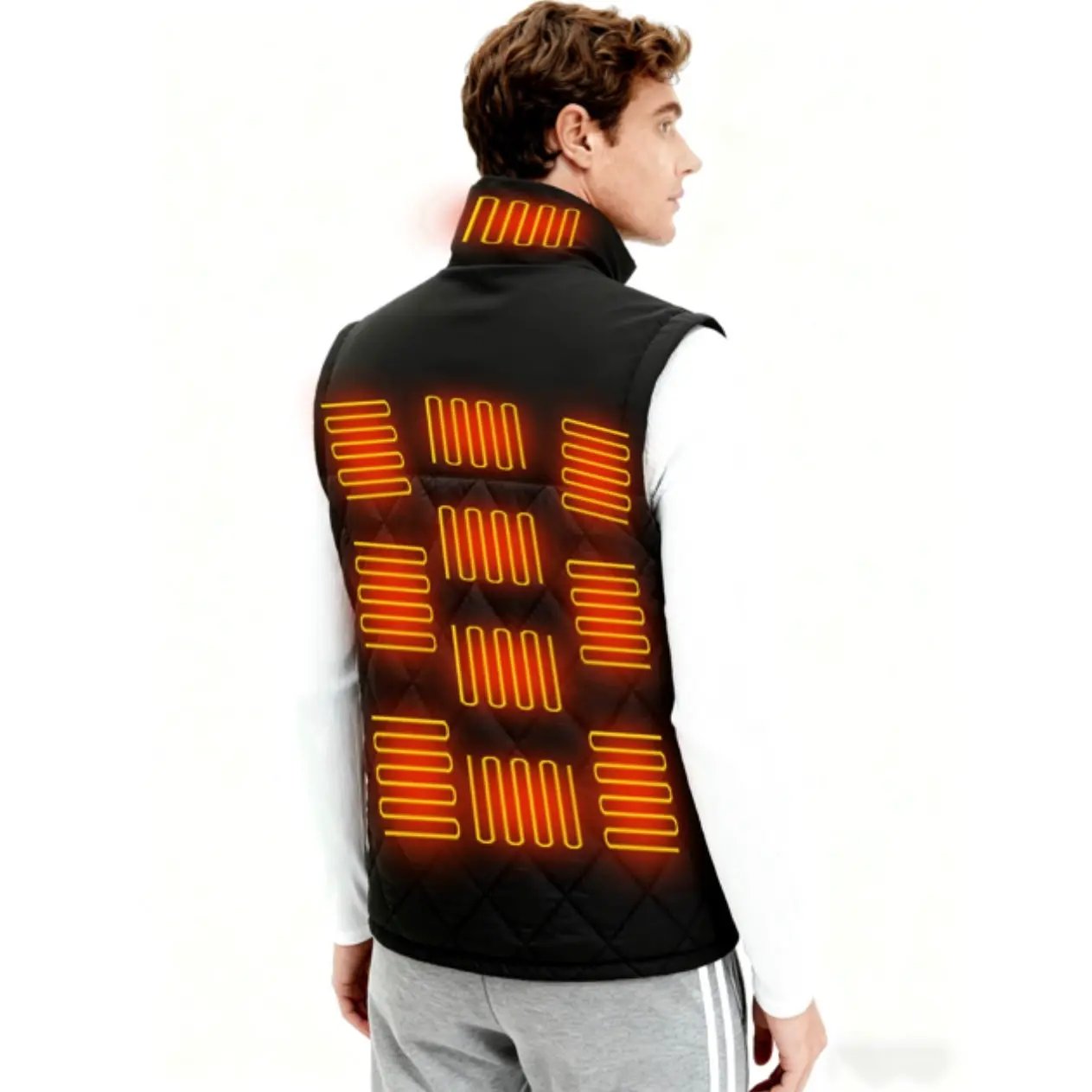 LITEGUEST Dual-Control Heated Vest in black quilted fabric with 17-zone USB heating panels.