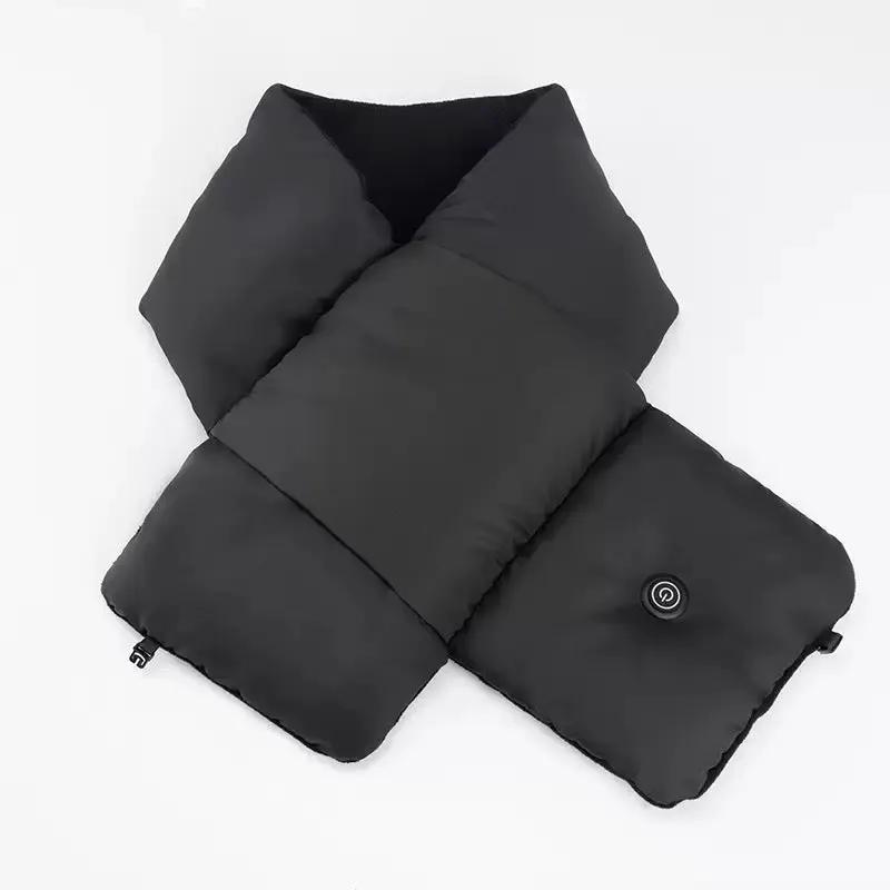 LITEGUEST USB heated neck scarf, dark gray quilted with power button for winter warmth.
