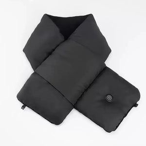 LITEGUEST USB heated neck scarf, dark gray quilted with power button for winter warmth.