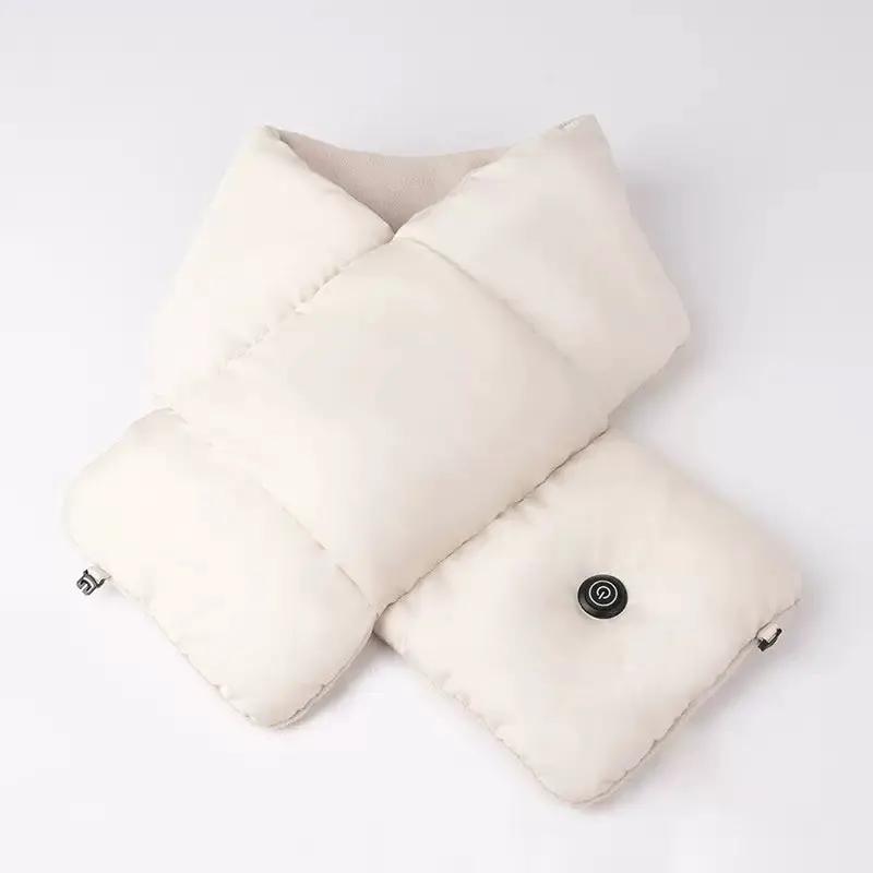 LITEGUEST USB heated neck scarf, white quilted scarf with a black control button