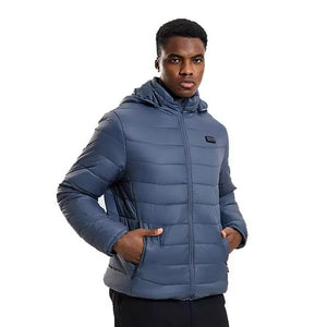 LITEGUEST 27-Zone Smart Heated Down Jacket, blue hooded puffer