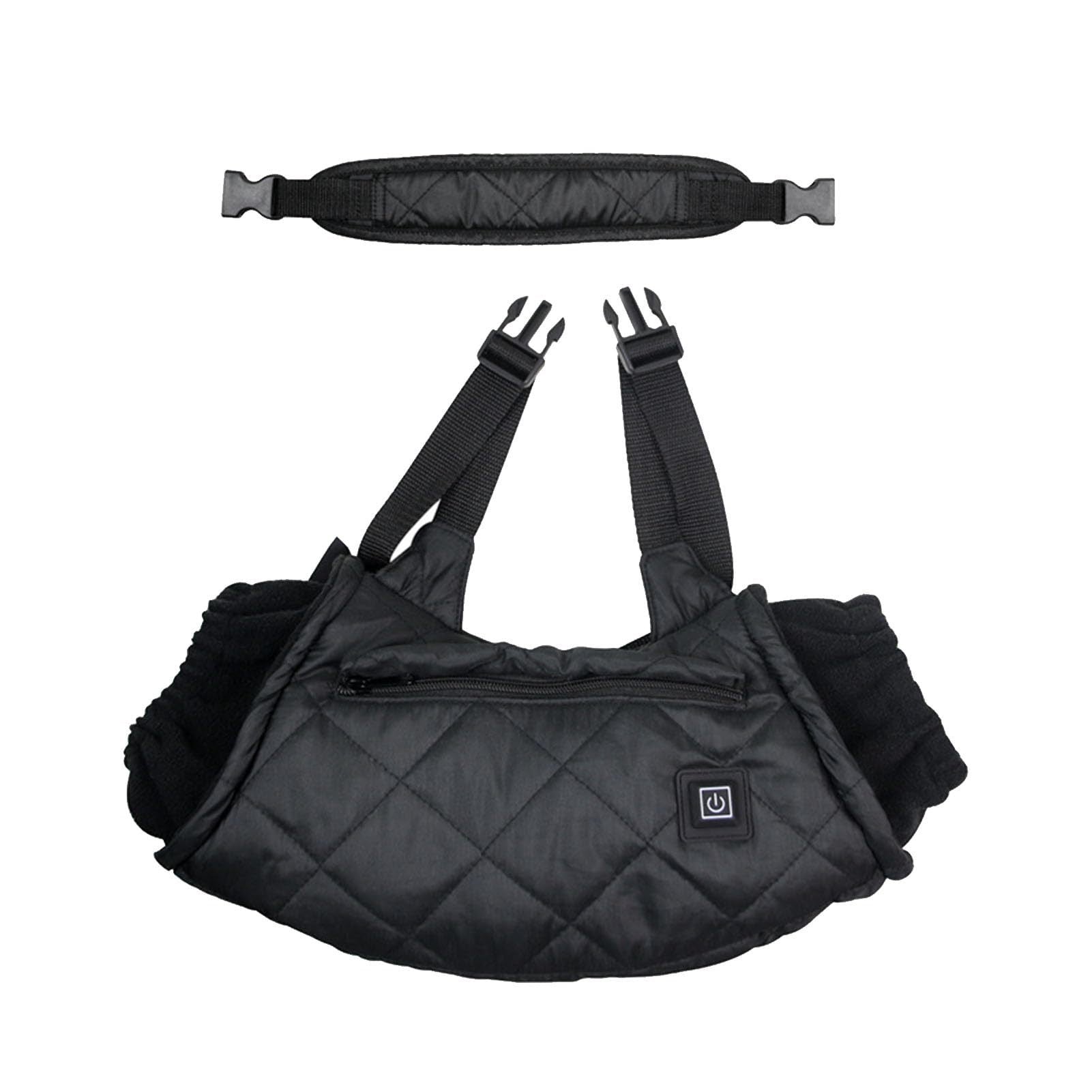 LITEGUEST USB Heated Hand Muff in black quilted fabric with adjustable buckled straps