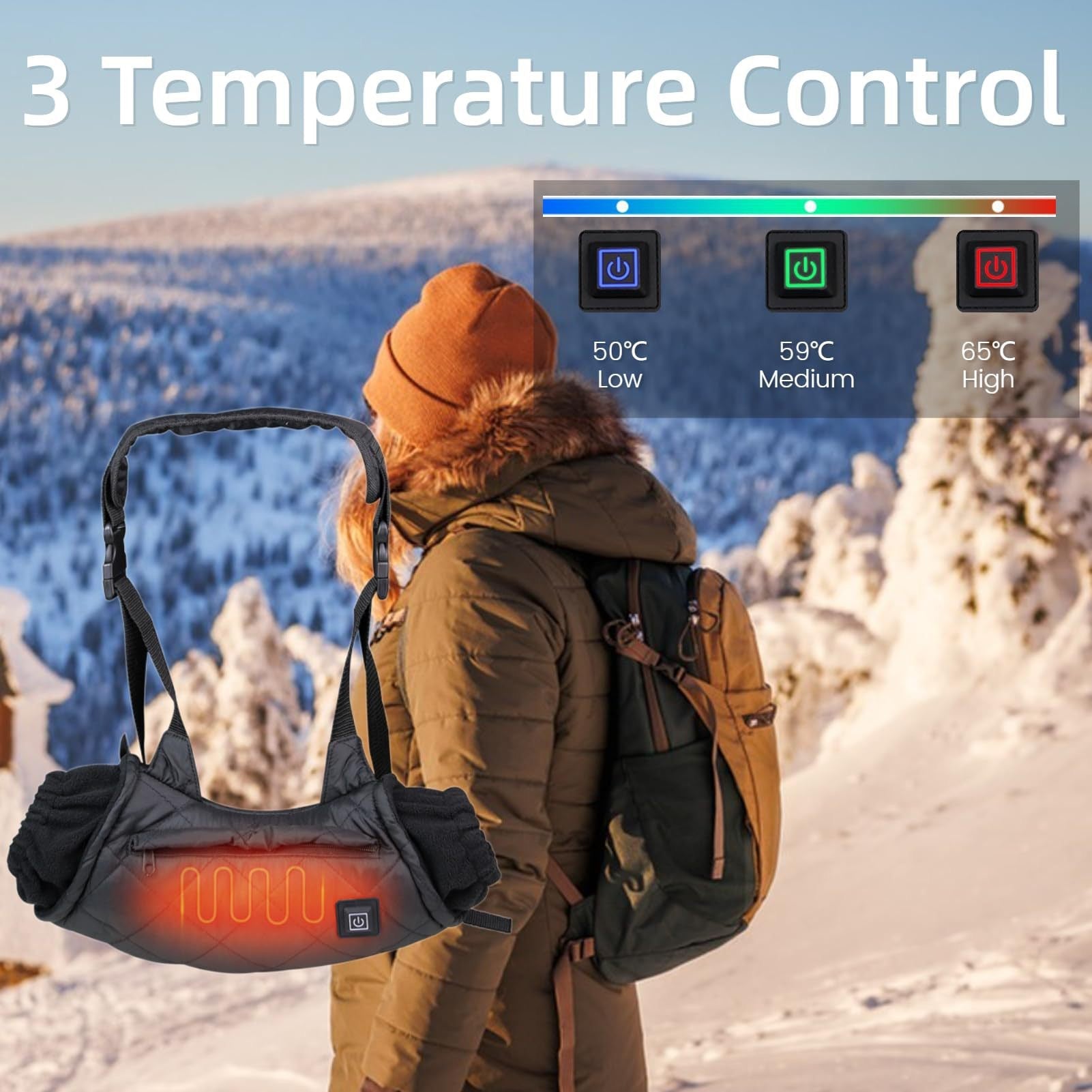LITEGUEST USB Heated Hand Muff by SmartTherm OutdoorLiteGear Inc., black with orange heating coil