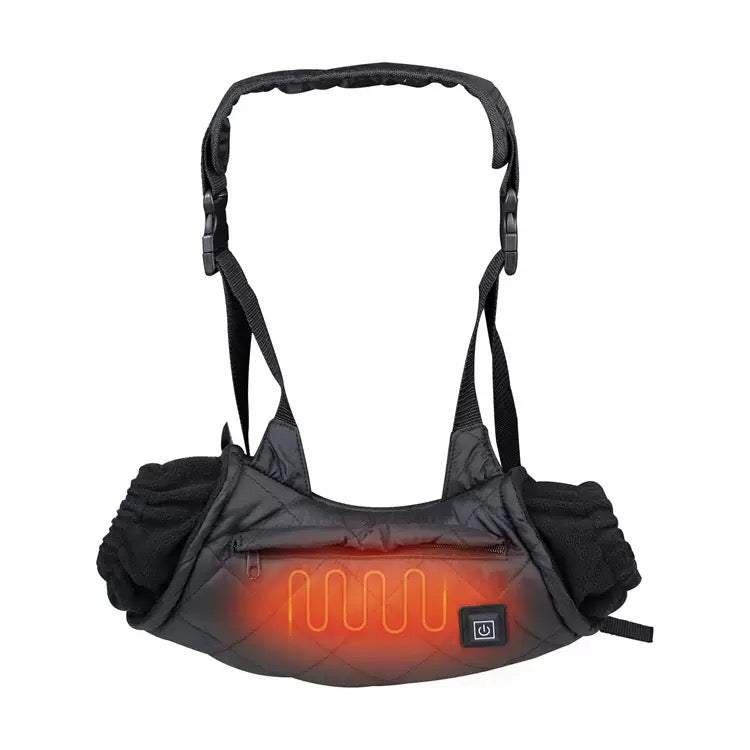 LITEGUEST USB Heated Hand Muff, black, with glowing heating element, zip pocket and adjustable straps