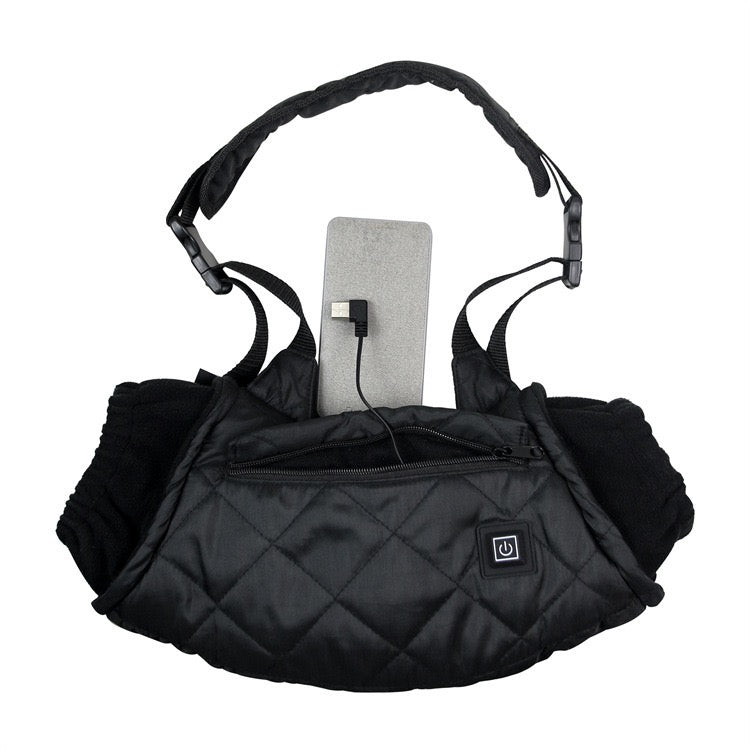 LITEGUEST USB Heated Hand Muff, black quilted design with built-in power bank pocket