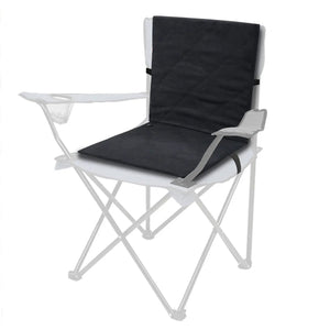 LITEGUEST Heated Outdoor Seat Cushion with Backrest on folding camping chair, black quilted cushion