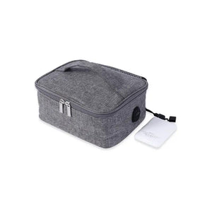 LITEGUEST USB heated lunch bag 2-piece set in gray fabric with top zipper and carry handle, USB power pack included.