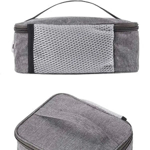 LITEGUEST USB heated lunch bag, gray fabric with mesh side pocket and carry handle