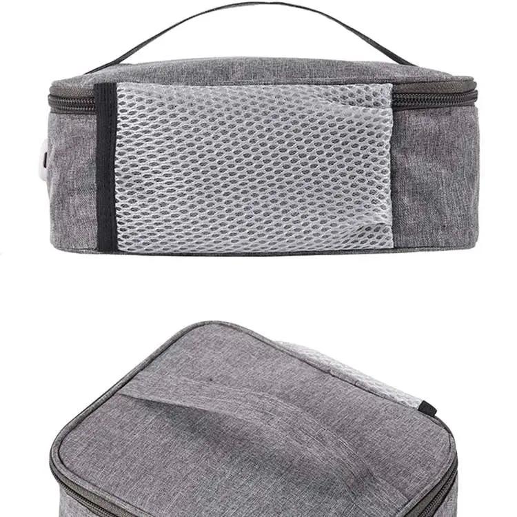 LITEGUEST USB heated lunch bag, gray fabric with mesh side pocket and carry handle
