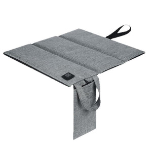 LITEGUEST Portable USB Heated Seat Cushion in gray fabric with carrying handles for outdoor camping.