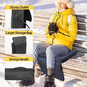 LITEGUEST USB heated stadium seat cushion in dark blue for bleachers; stays warm and comfortable.