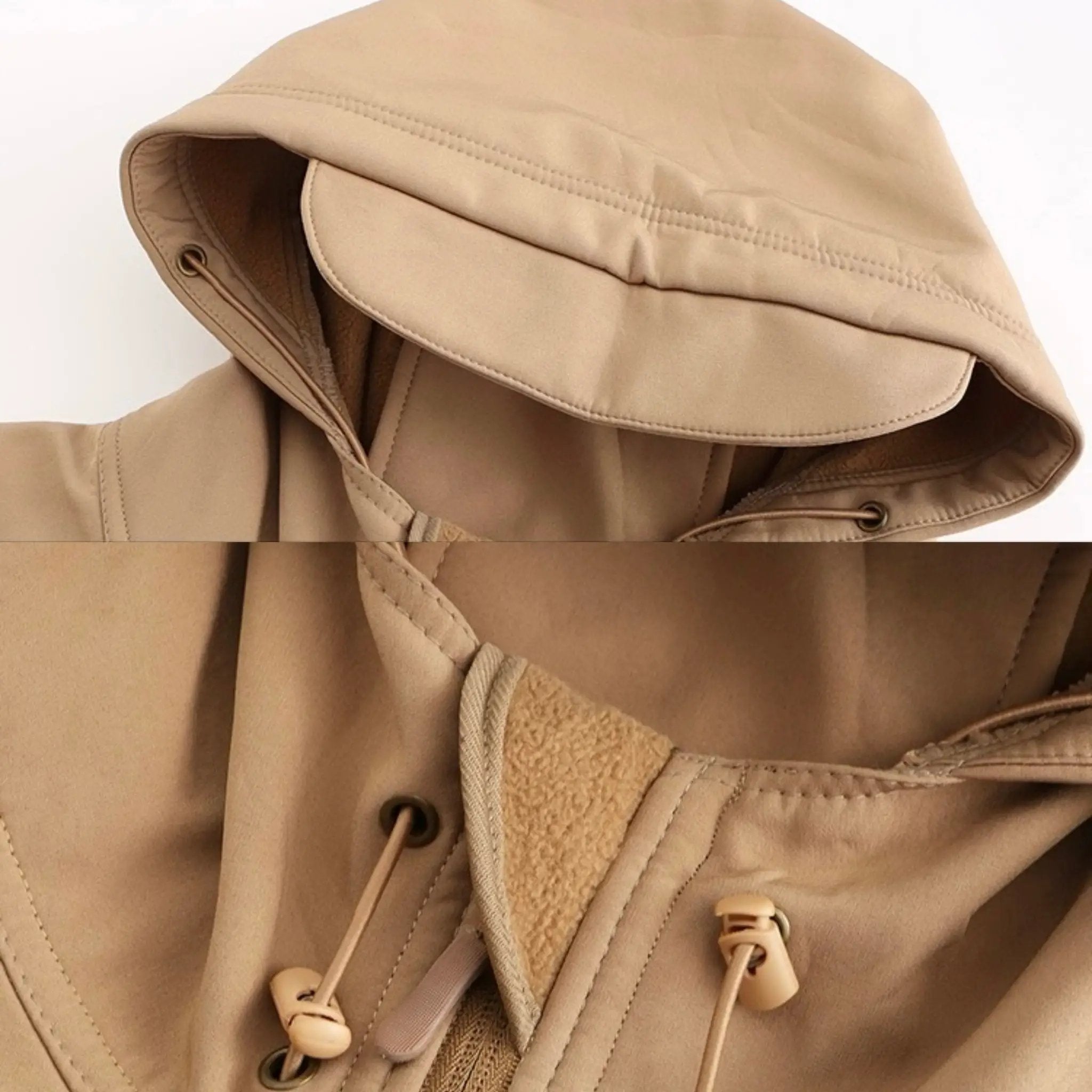 Jacket, LITEGUEST 7-Zone Heated, tan hooded parka with drawstrings