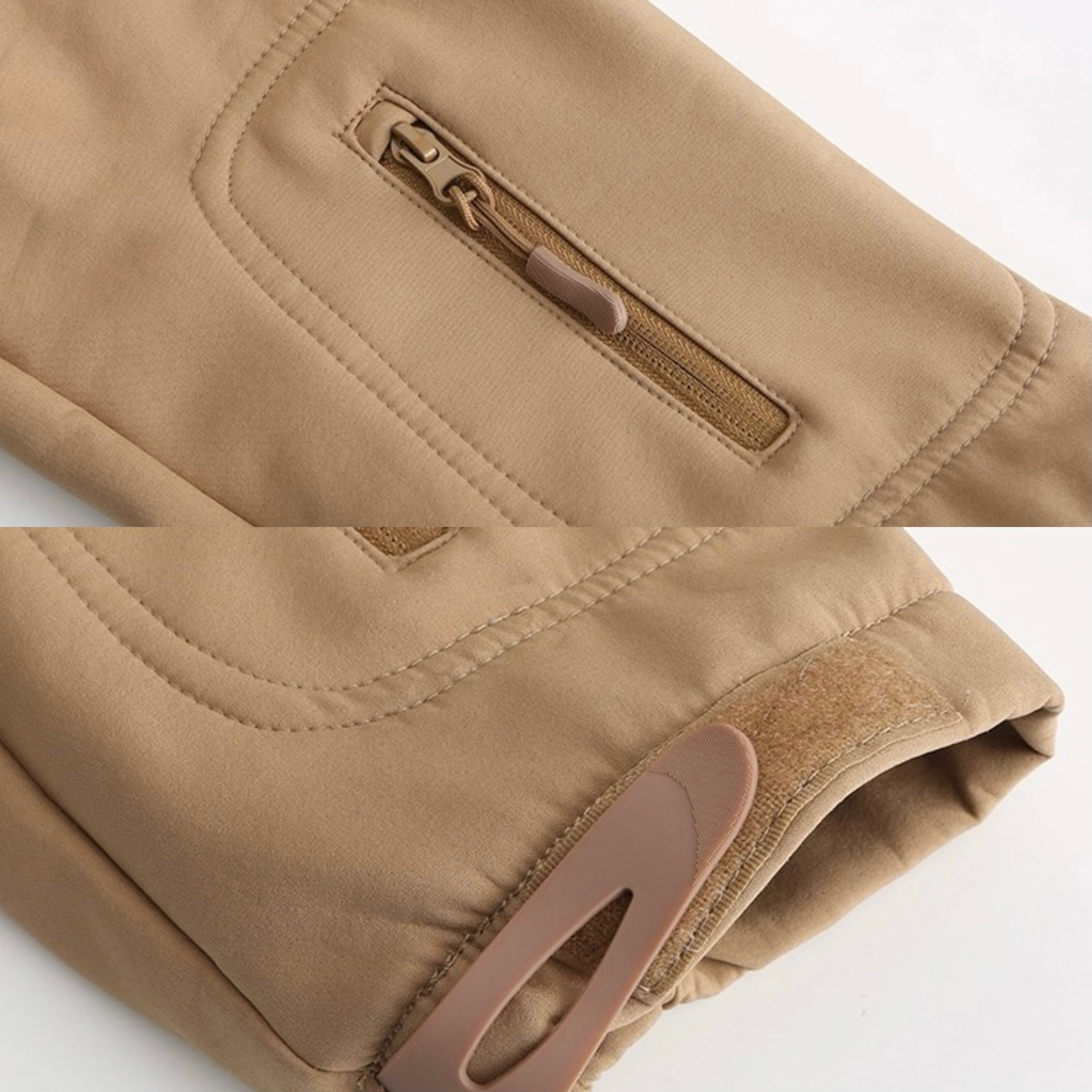 LITEGUEST 7-Zone Heated Jacket close-up of tan fabric and zipper pull