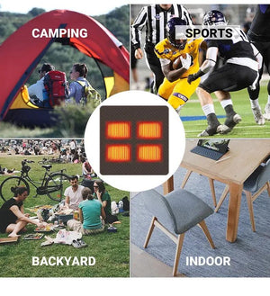 LITEGUEST heated seat cushion, USB-powered portable pad with red LED heat indicator for camping and sports.
