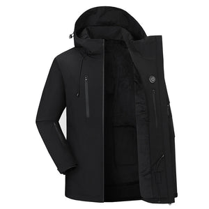 Jacket LITEGUEST Ski Waterproof 5-Zone Heated Jacket, black with hood and multiple zip pockets