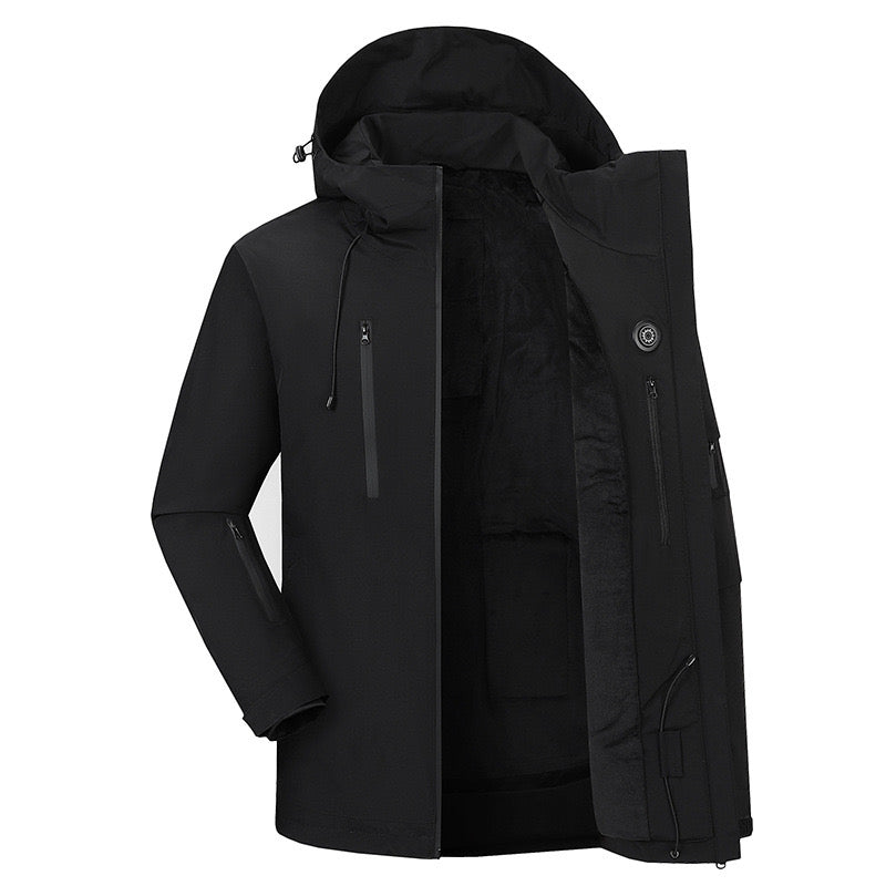 Jacket LITEGUEST Ski Waterproof 5-Zone Heated Jacket, black with hood and multiple zip pockets