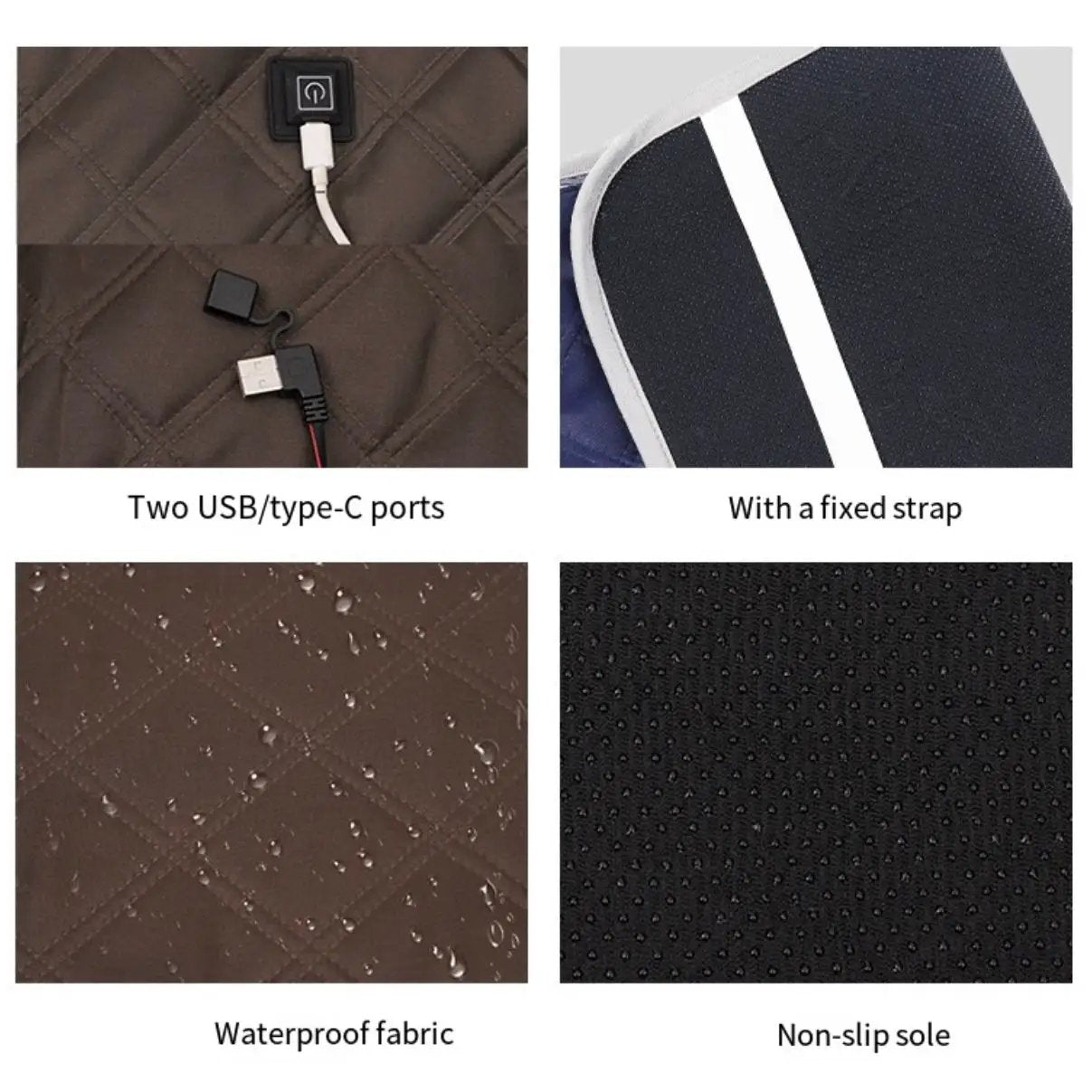 LITEGUEST Heated Seat Cushion by SmartTherm, portable USB cushion; waterproof fabric, non-slip sole