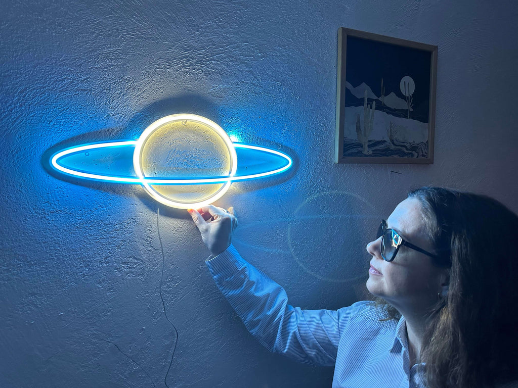 Saturn Neon Sign, Neon Metal Wall Art