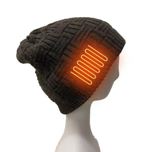 LITEGUEST heated thermal hat from SmartTherm OutdoorLiteGear Inc. USB-powered black beanie with orange heating strips.