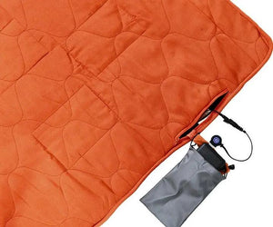 LITEGUEST USB heated sleeping mat, orange quilted pad with portable carry pouch.