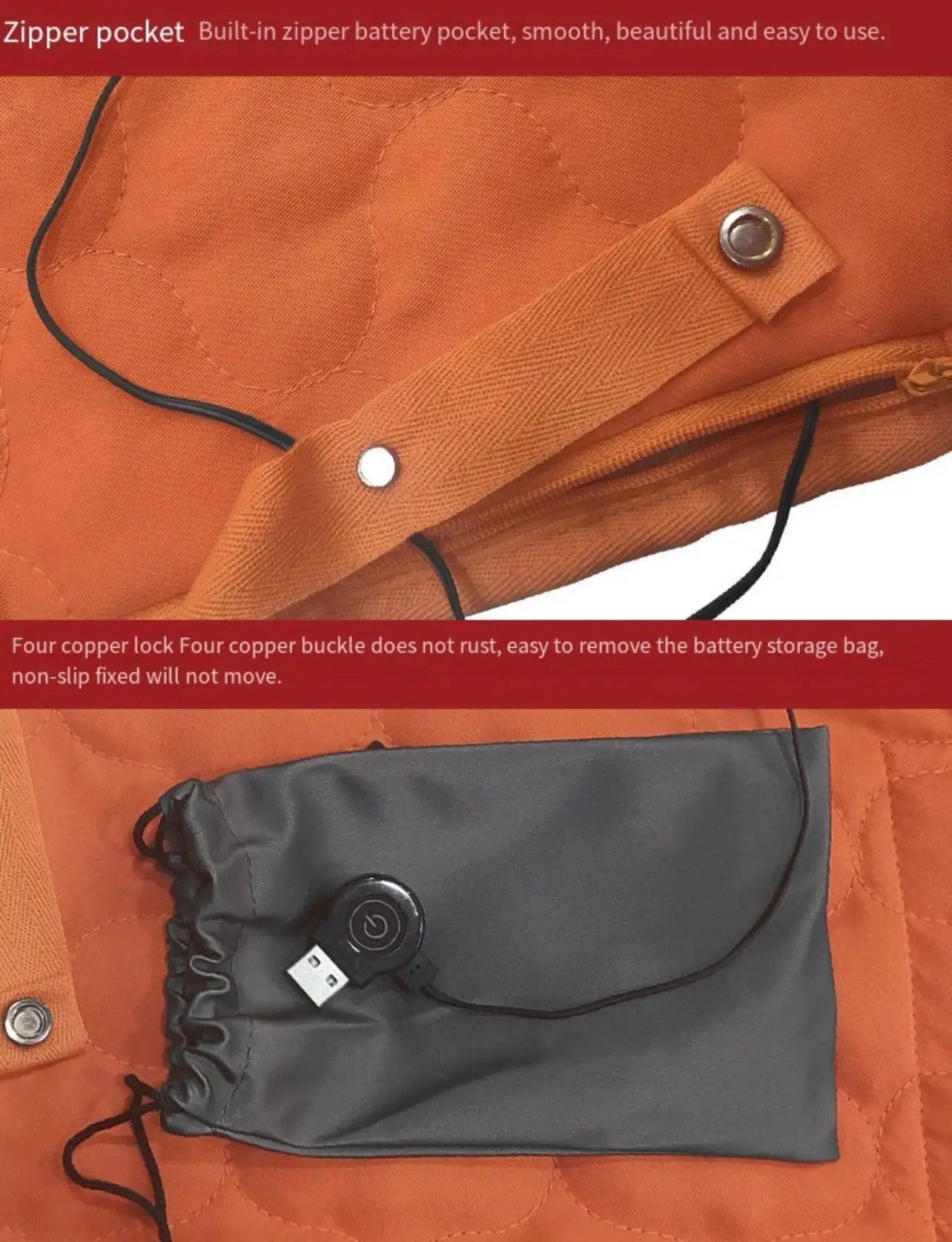 LITEGUEST USB Heated Sleeping Mat, orange portable pad with USB cord and battery pouch
