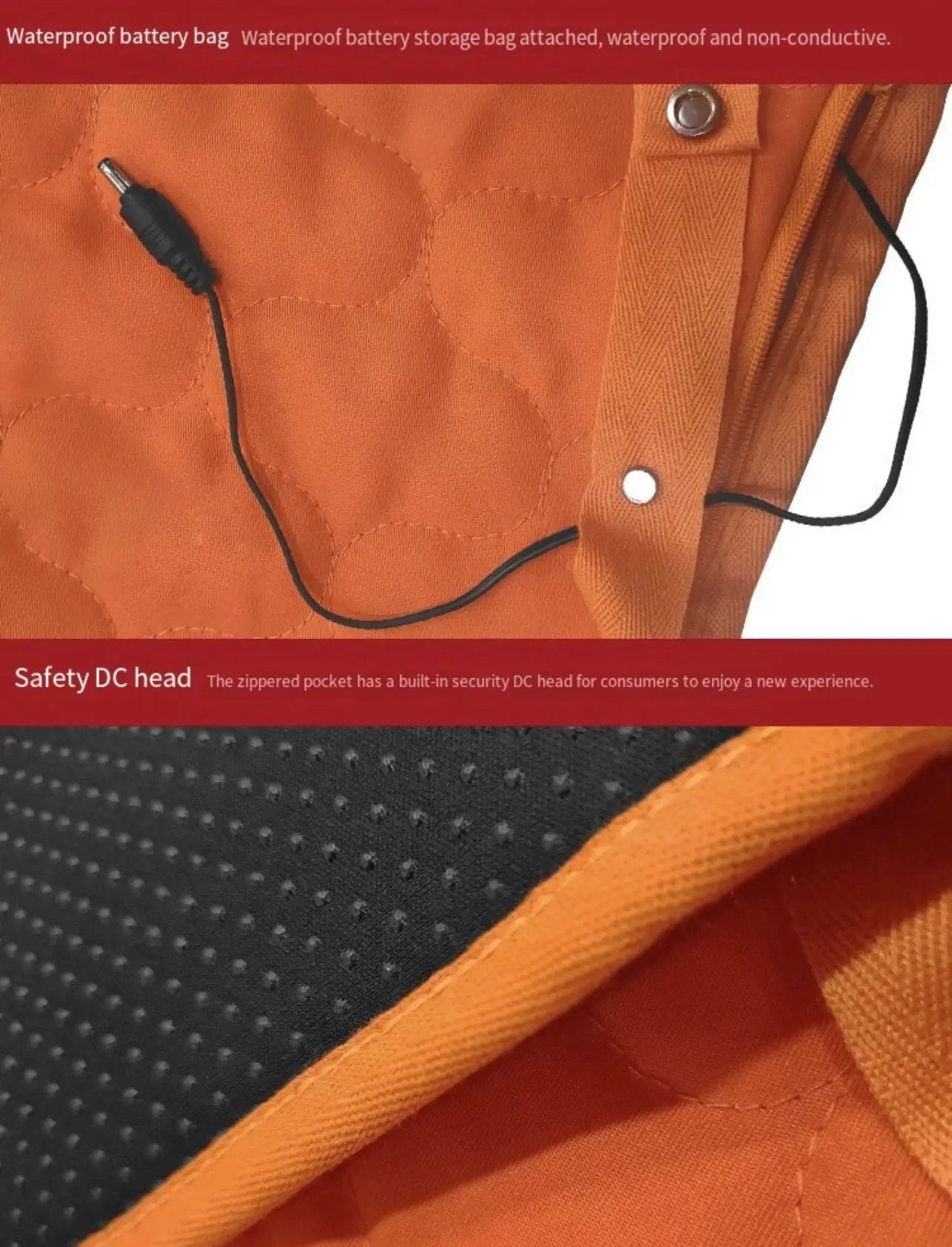LITEGUEST USB Heated Sleeping Mat in orange quilted fabric with black power cord and carrying strap