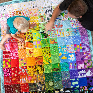 Hidden Pictures Blue Minky Quilt Panel fabric by Block Party Quilt Co