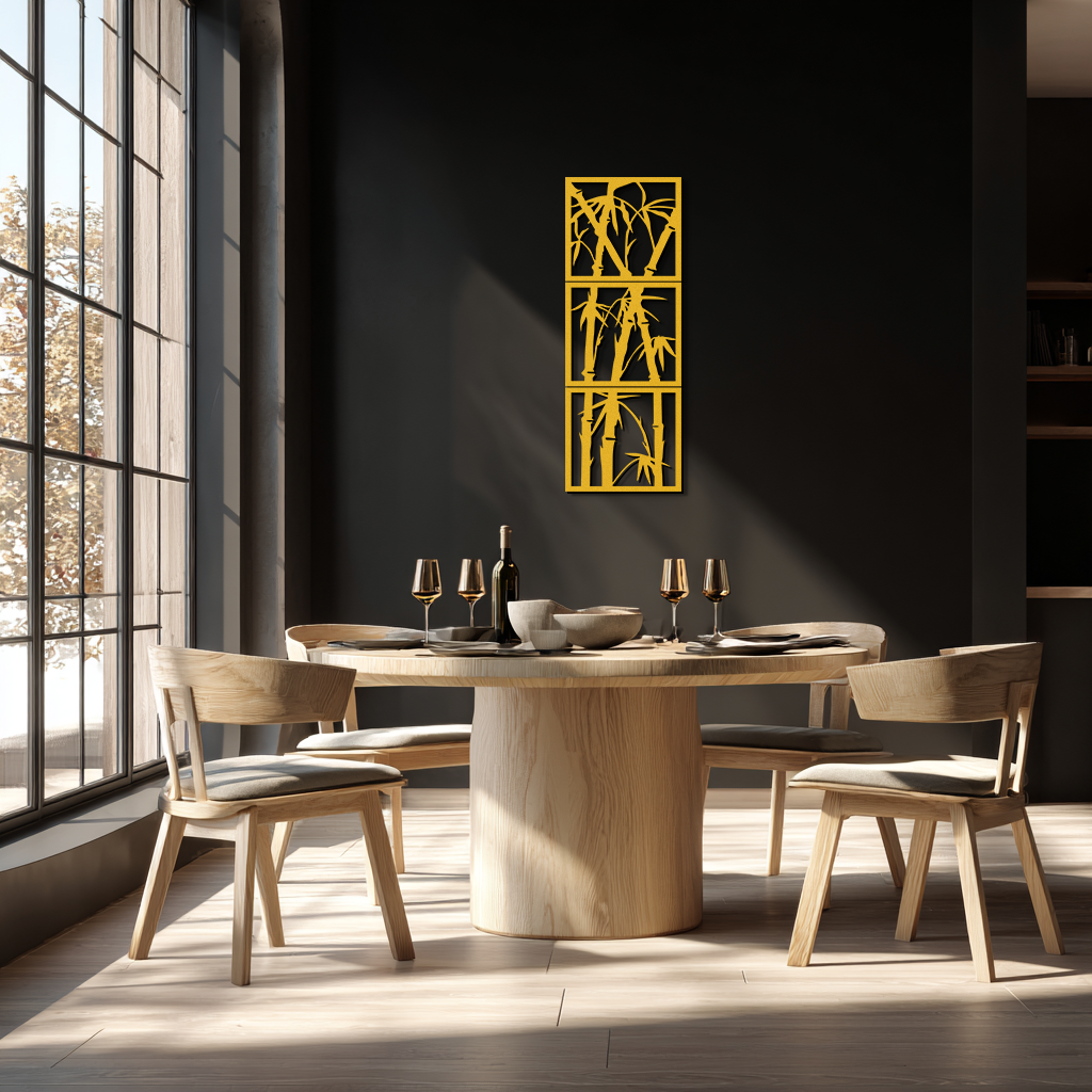 Bamboo Panel Metal Wall Art - Steel Wall Decor for Home and Office - KAF011
