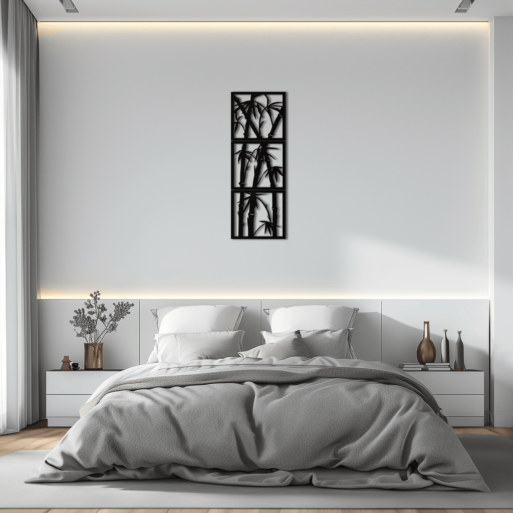 Bamboo Panel Metal Wall Art - Steel Wall Decor for Home and Office - KAF011