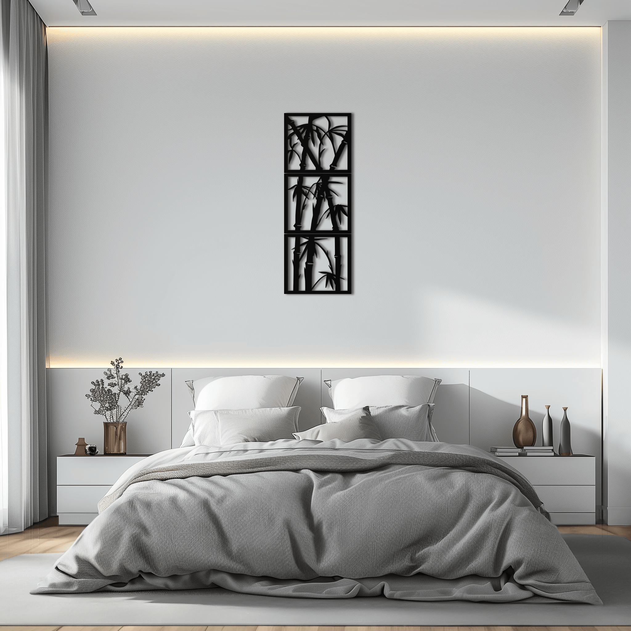Bamboo Panel Metal Wall Art - Steel Wall Decor for Home and Office - KAF011