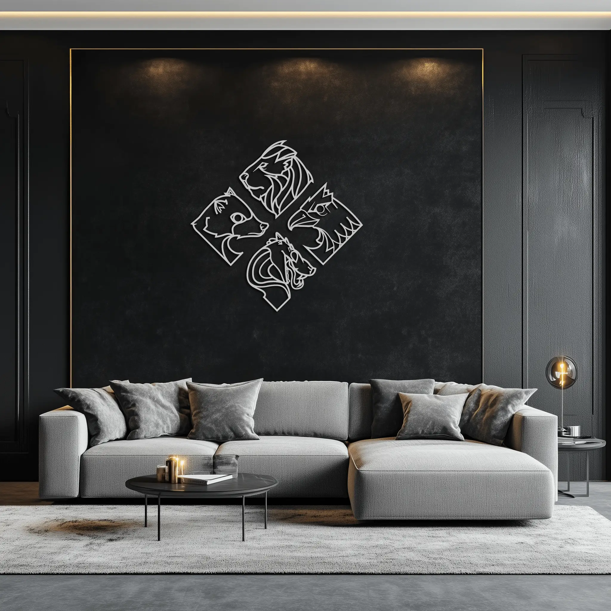 Four Animal Totem Metal Wall Art - Steel Wall Decor for Home and Office - KAF013