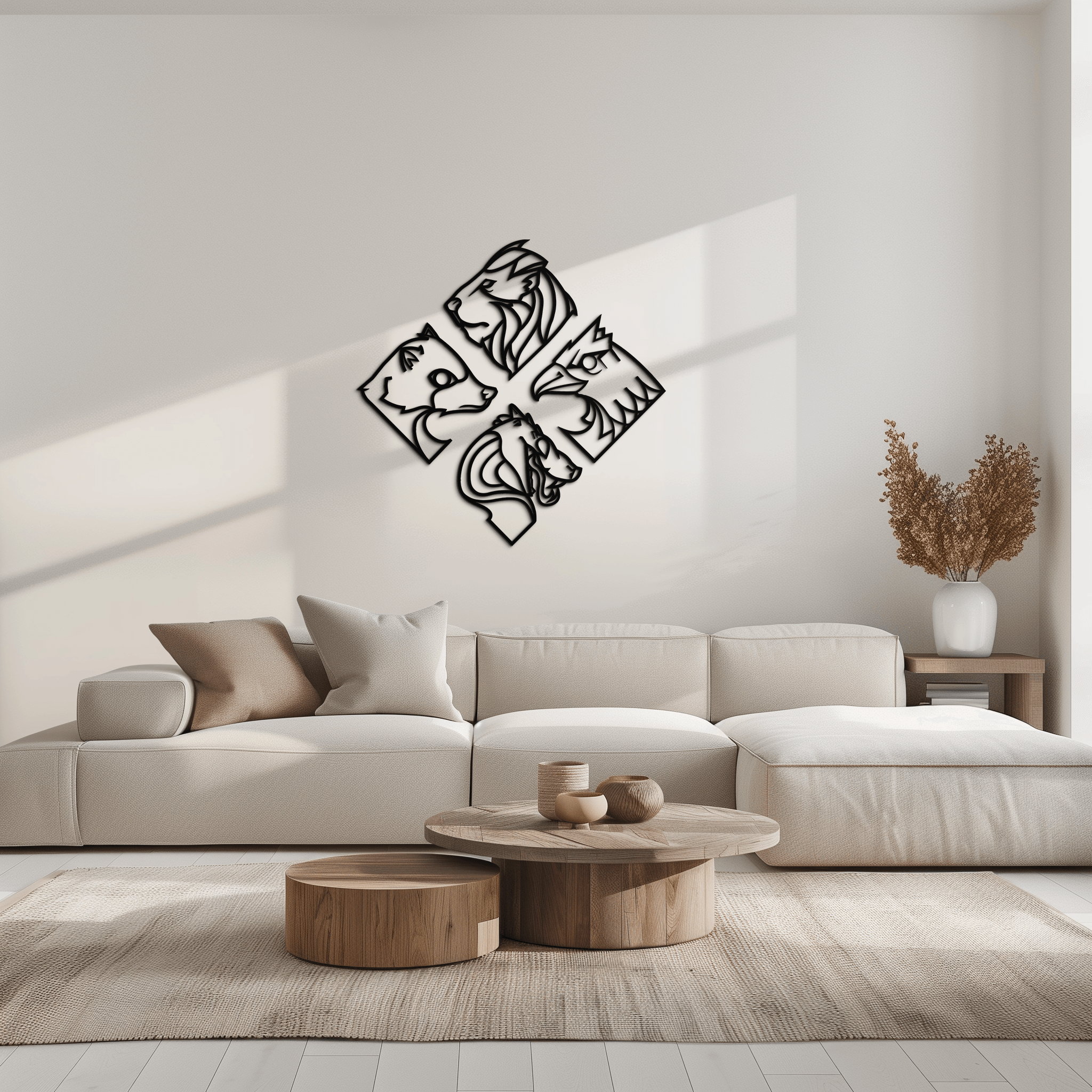Four Animal Totem Metal Wall Art - Steel Wall Decor for Home and Office - KAF013