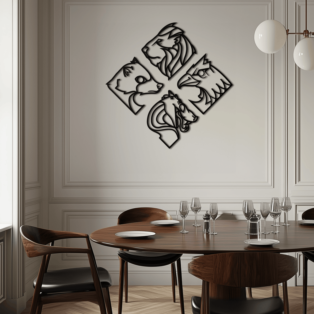 Four Animal Totem Metal Wall Art - Steel Wall Decor for Home and Office - KAF013