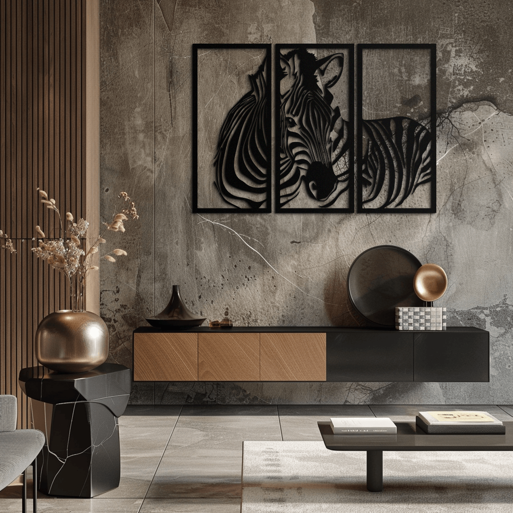 Zebra Panel Metal Wall Art - Steel Wall Decor for Home and Office - KAF014