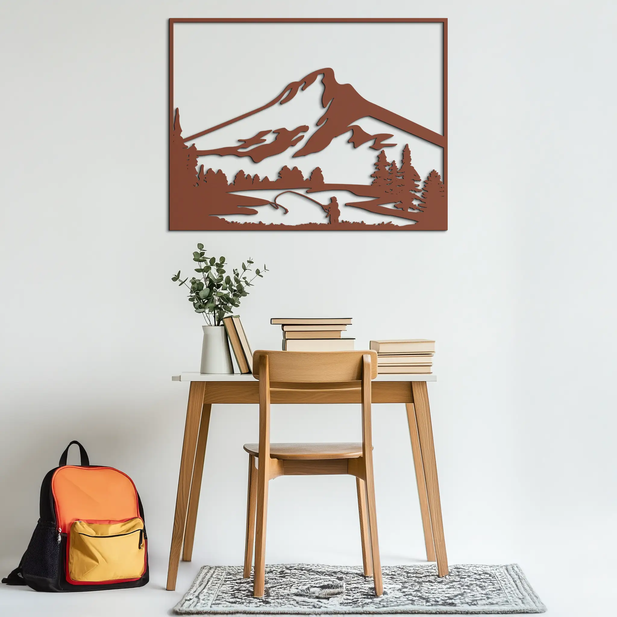 Mountain Fishing Metal Wall Art - Steel Wall Decor for Home and Cabin - KAF017