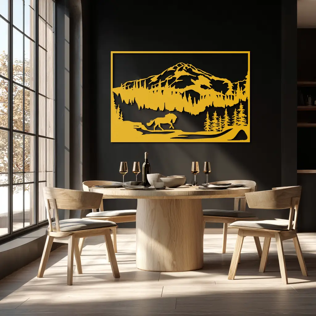 Mountain Horse Metal Wall Art - Steel Wall Decor for Home and Cabin - KAF019