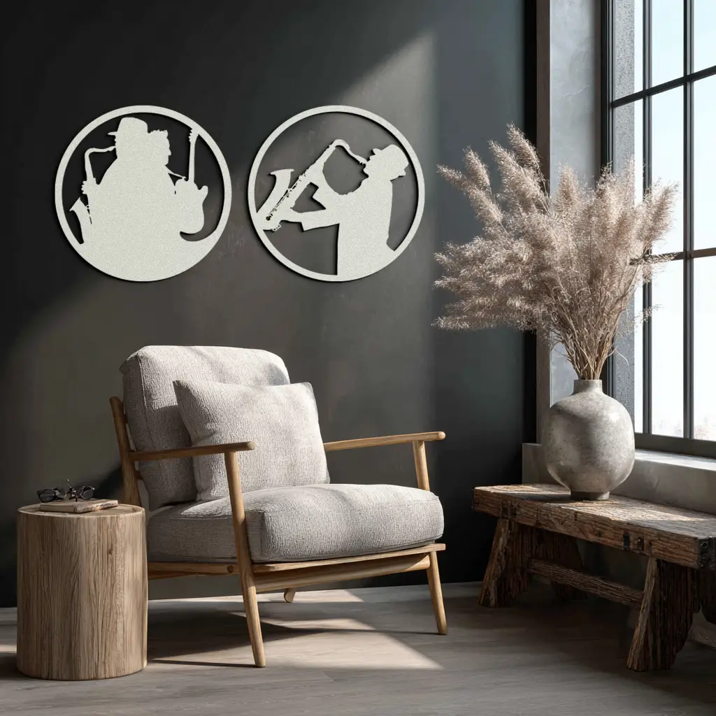 Jazz Musician Metal Wall Art - Set of 2 Steel Wall Decor Pieces - KAF038