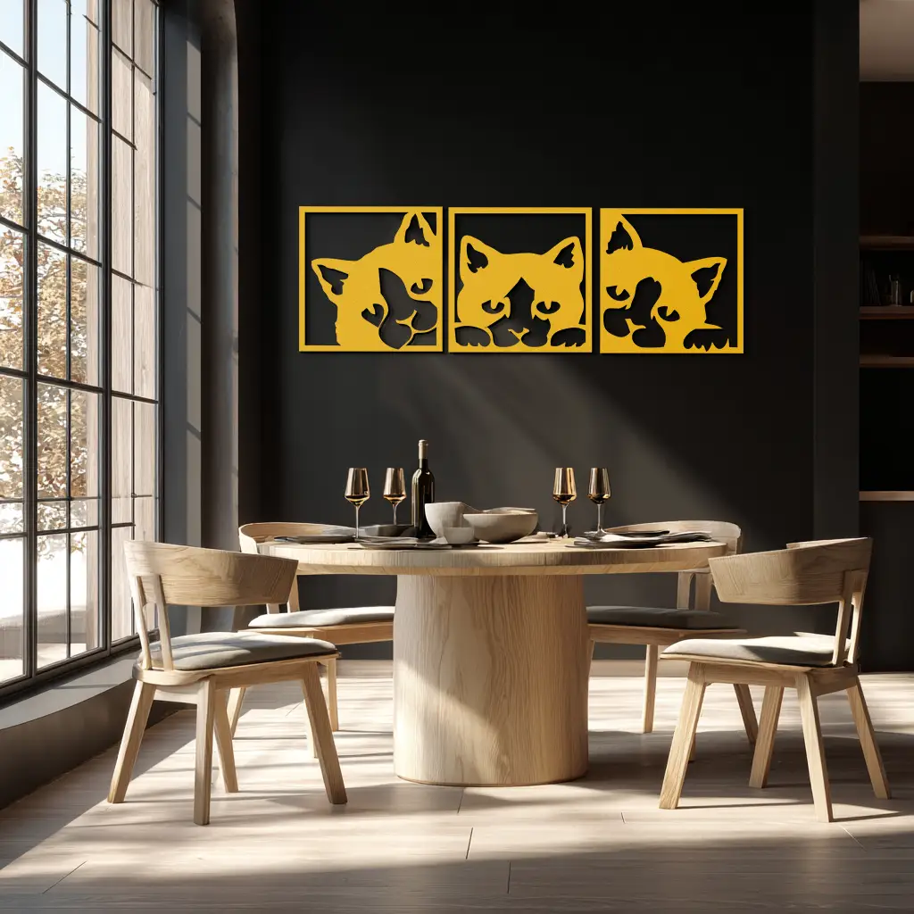 Curious Cats Metal Wall Art - Modern Minimalist Feline Decor - KAF051