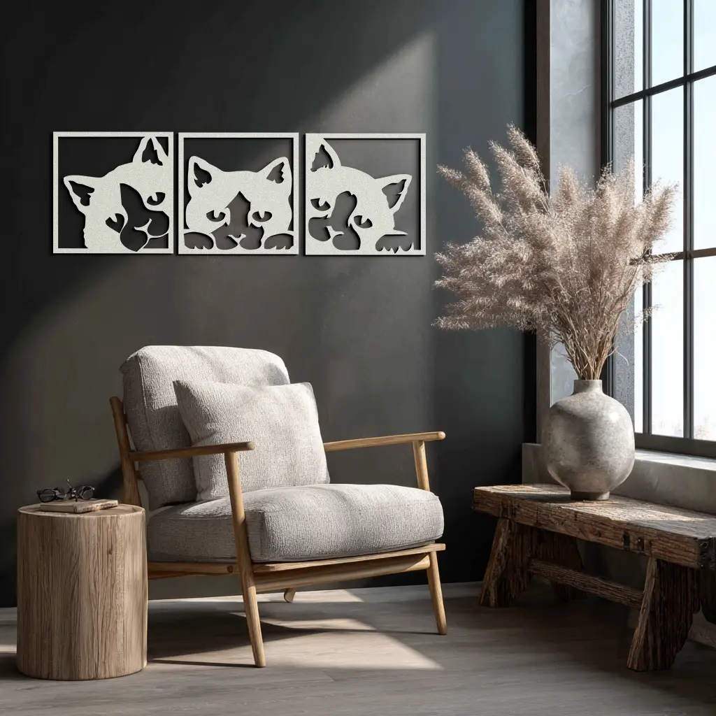 Curious Cats Metal Wall Art - Modern Minimalist Feline Decor - KAF051