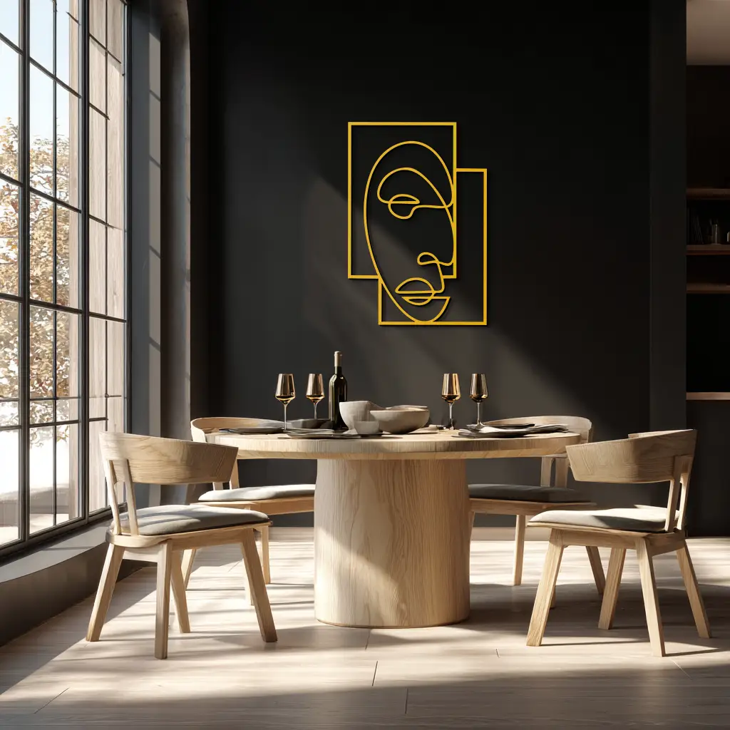 Abstract Minimalist Face Metal Wall Art – Modern Geometric Line Art - KAF064